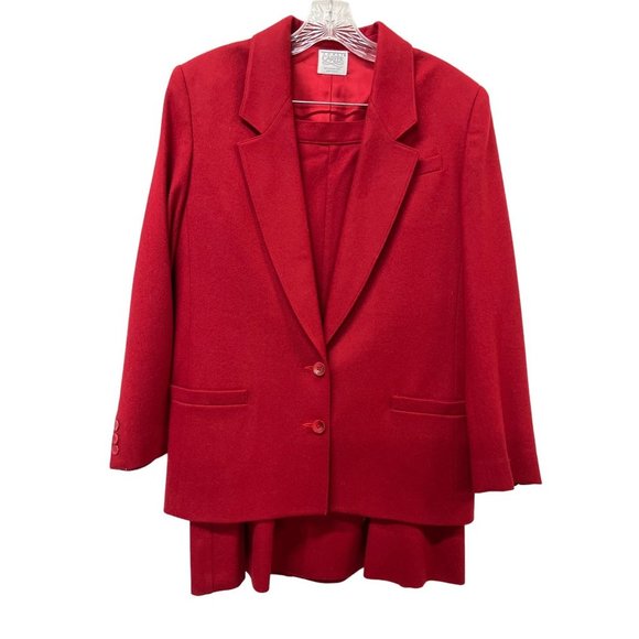 Koret Career Red Suit Merino Wool Jacket Skirt Professional Elegant Powerful in - Picture 1 of 16